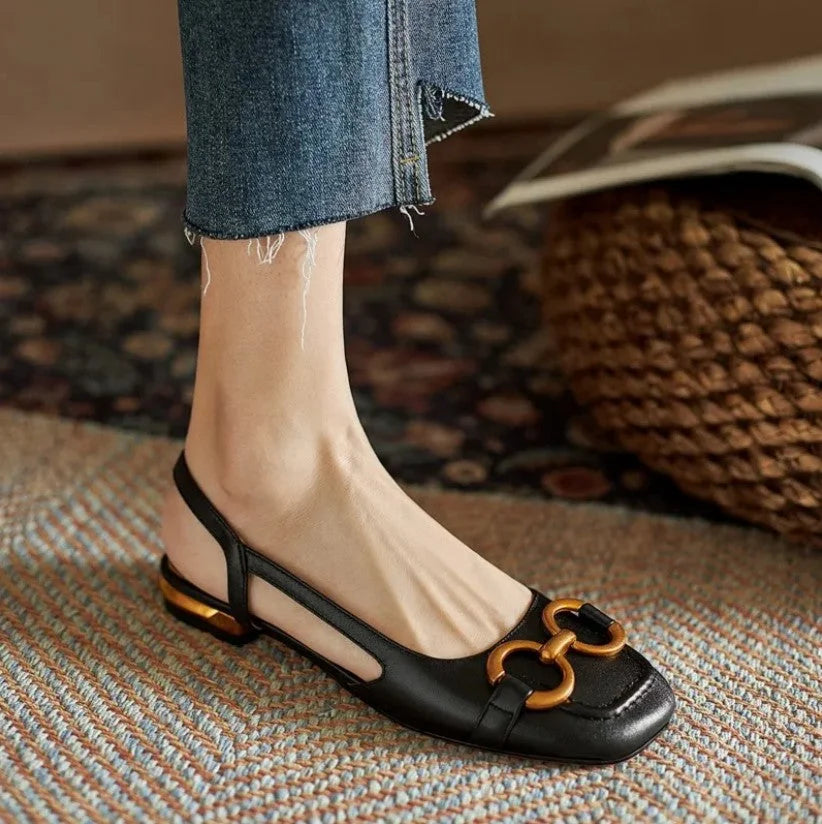 Chic women's flat slingback sandals. Elegant square toe design ensures all-day comfort for stylish summer outfits.