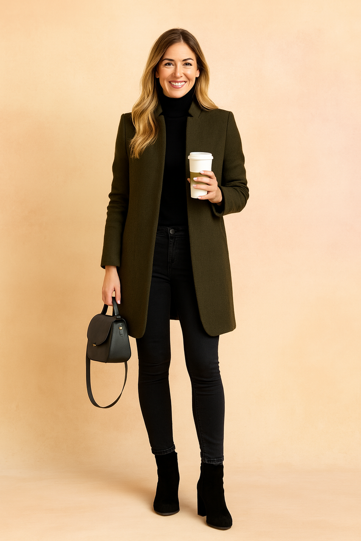 Detail of the sophisticated fabric on this timeless women's urban style jacket.