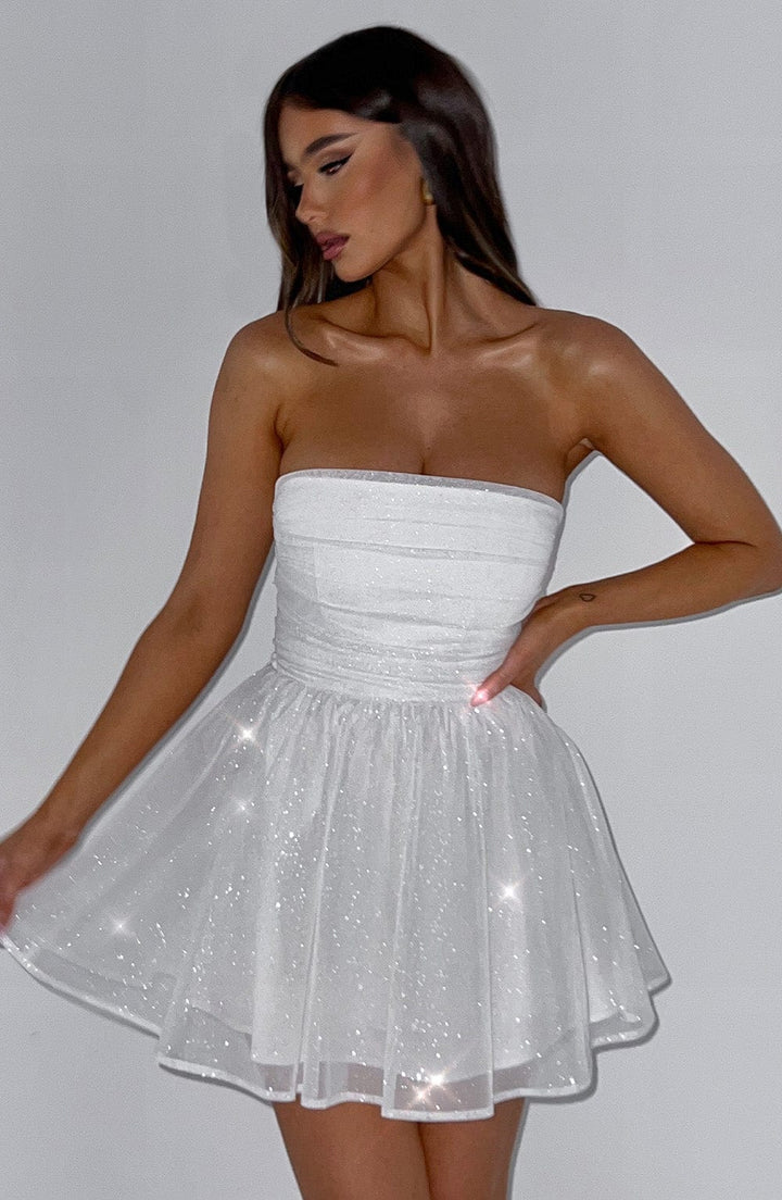 Beautiful strapless mini cocktail dress with a flattering A-line cut.