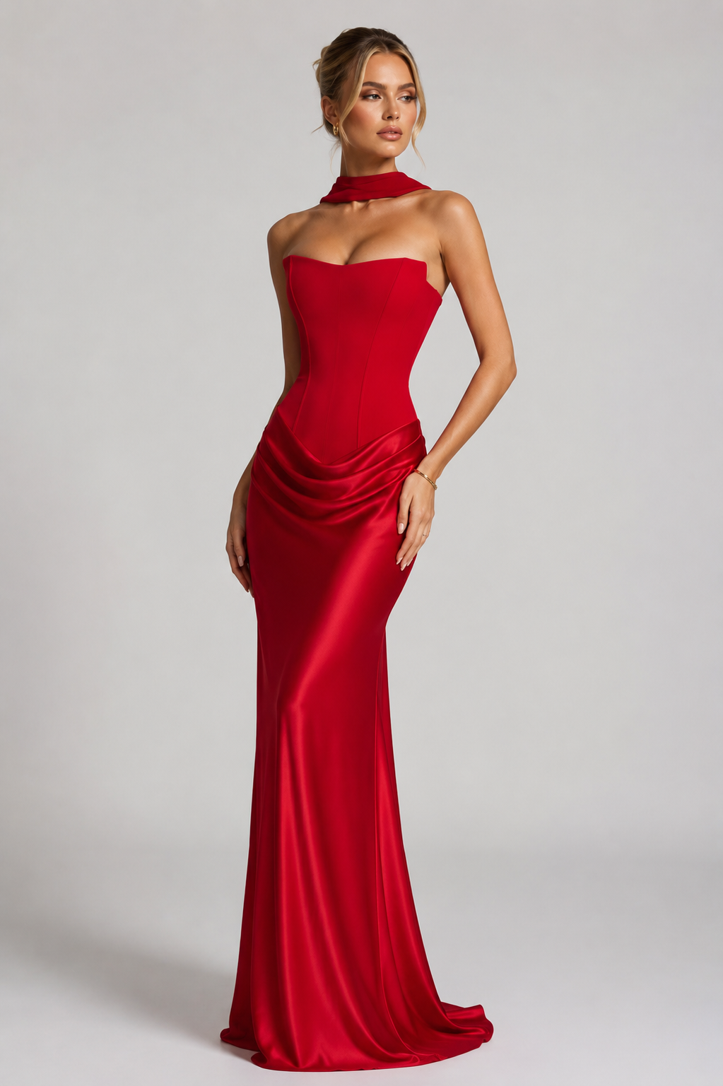 Gorgeous women's strapless corset bodycon maxi dress, a sophisticated evening gown for formal occasions & weddings.