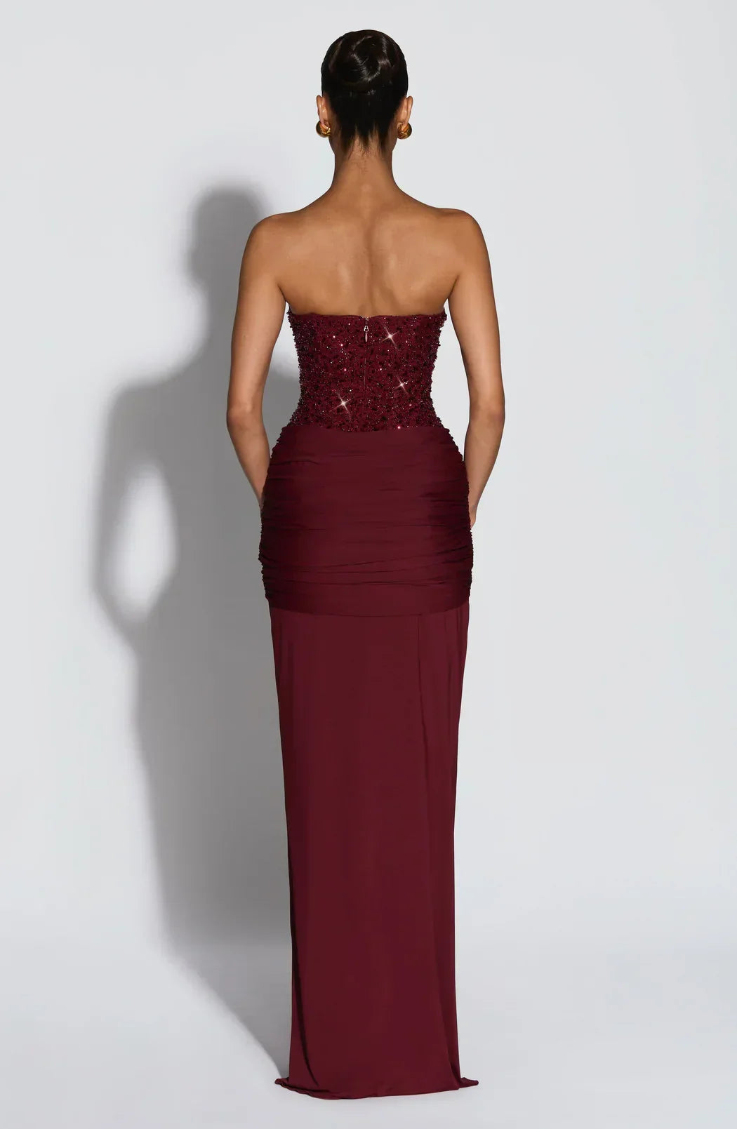 Flowing elegant maxi dress with strapless corset design. A must-have for women's formal evening wear.