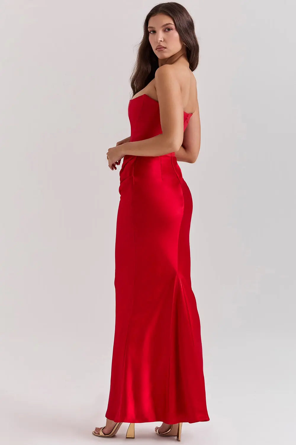 Classic women's strapless maxi dress, a sophisticated corset design for galas & black-tie events.