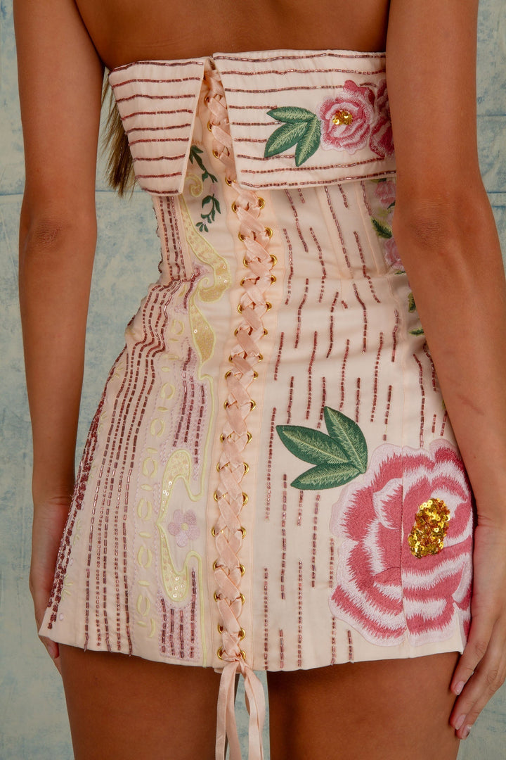 Pleated strapless floral mini dress for women, a perfect blend of casual comfort and elegant party wear.
