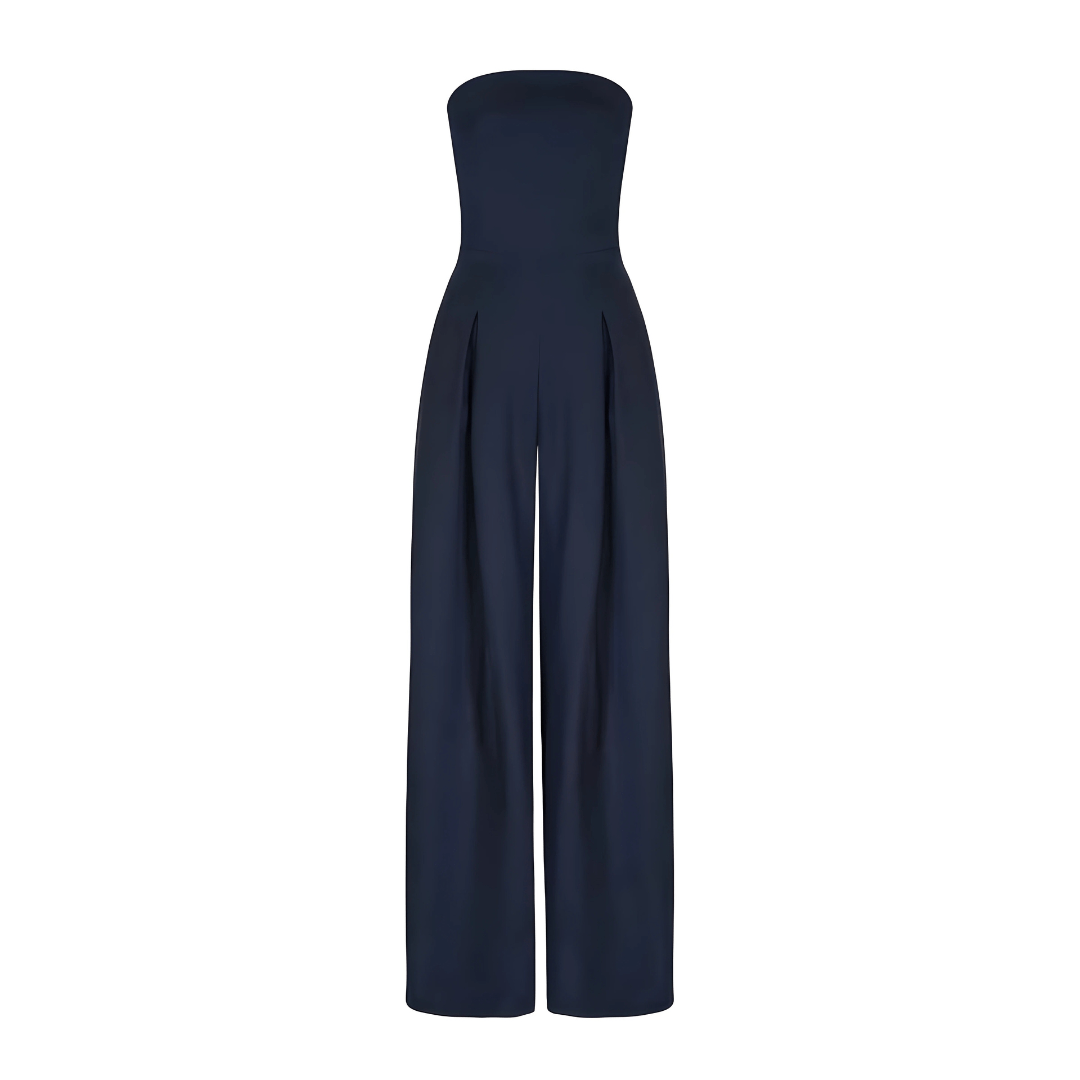 Formal women's wide leg jumpsuit, strapless and high-waisted, for an elegant and fashionable statement.