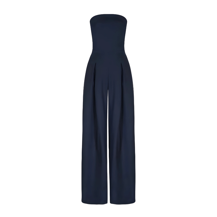Formal women's wide leg jumpsuit, strapless and high-waisted, for an elegant and fashionable statement.