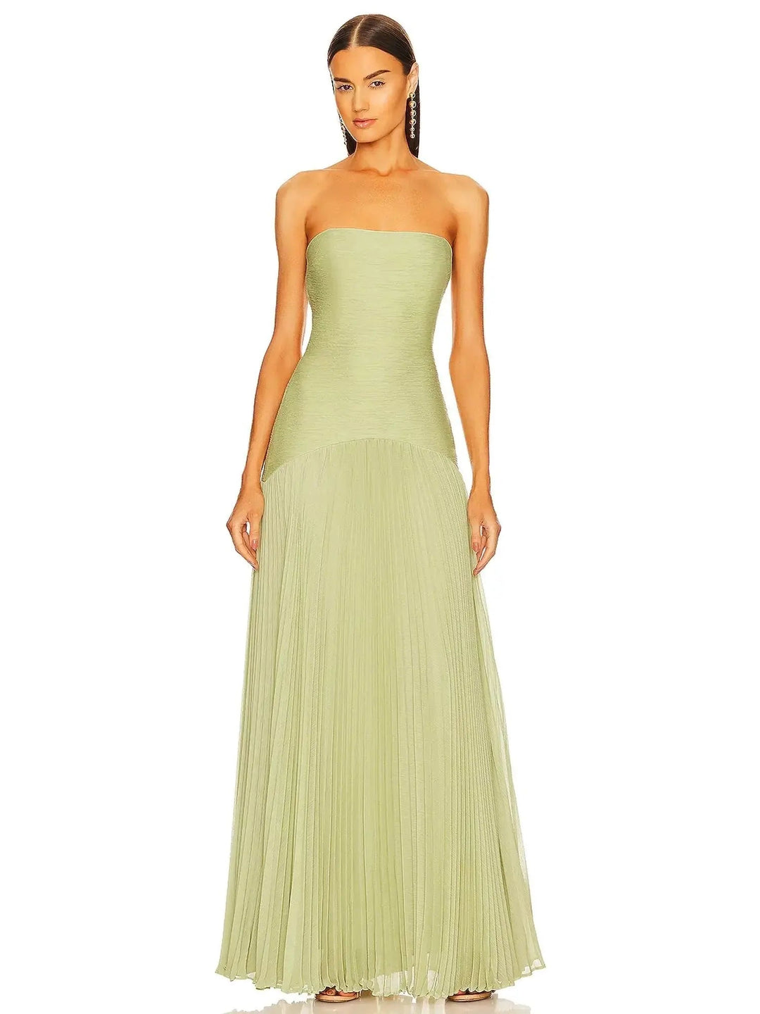 Elegant women's strapless pleated maxi dress. Perfect evening gown for formal events & wedding guests.