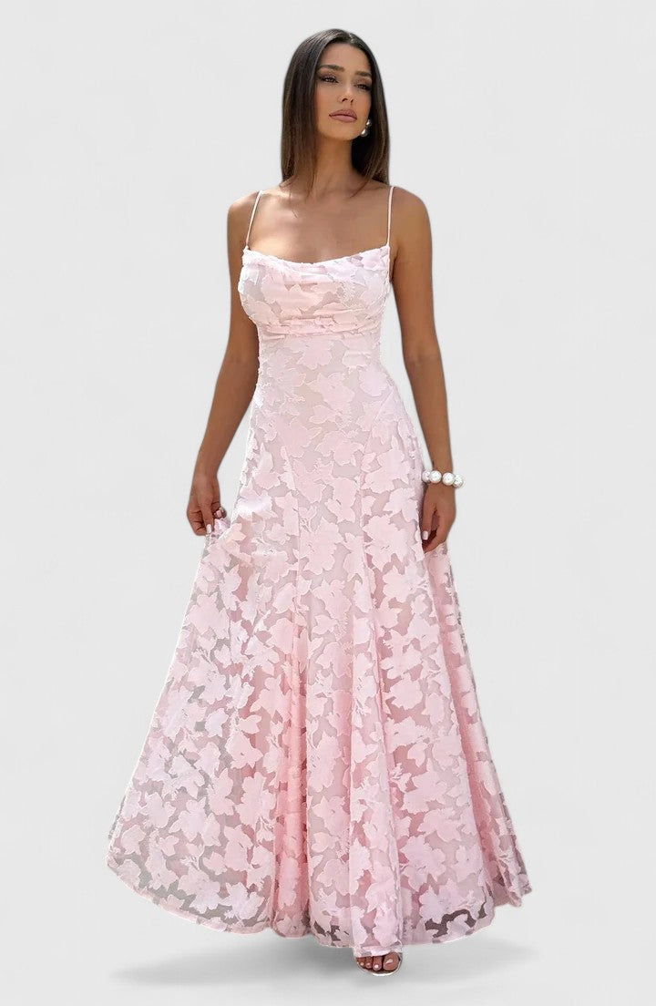 Stunning strappy back maxi dress for women, an elegant choice for wedding guests & parties.