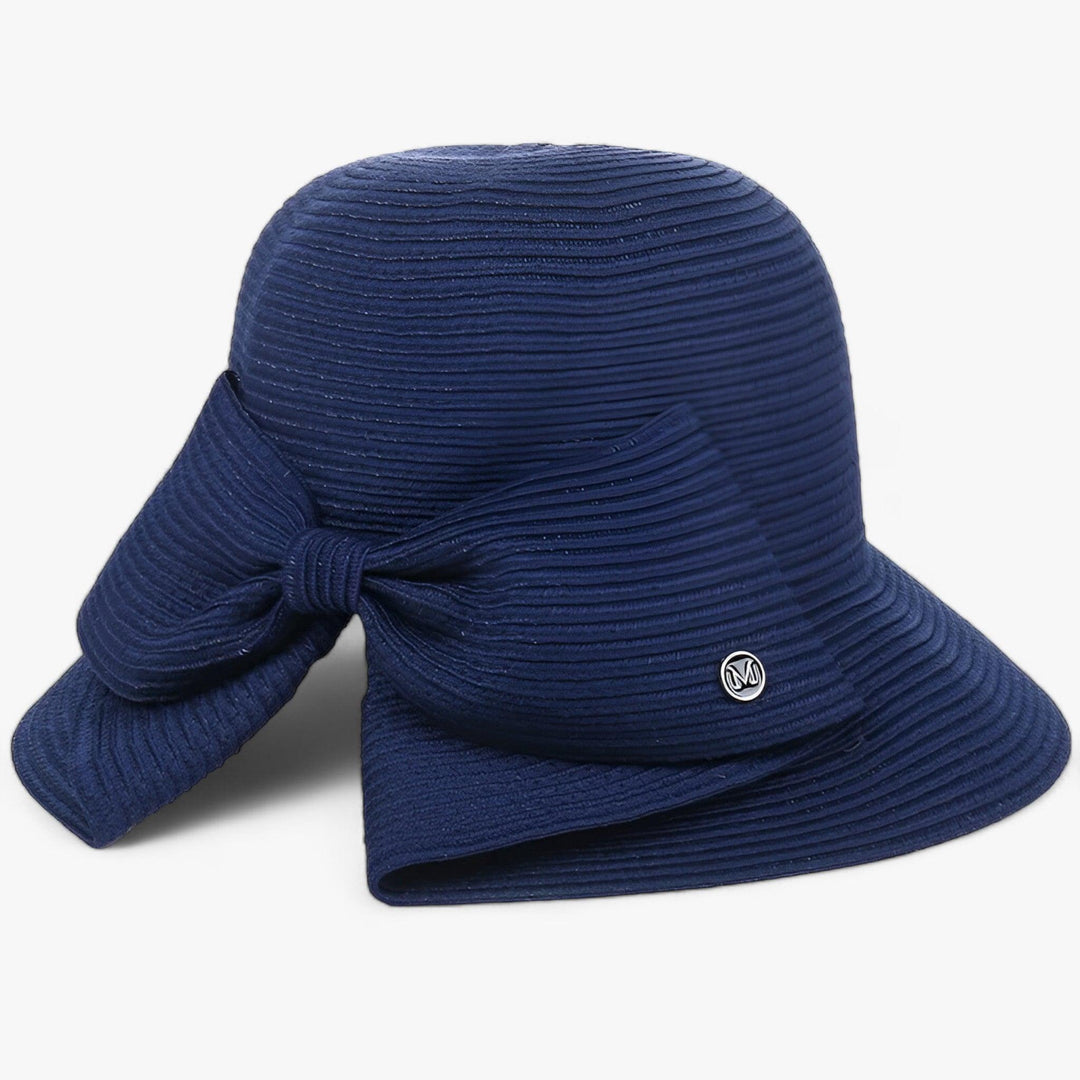 Chic wide-brim women's straw hat featuring a unique asymmetrical bow, ideal for vacation & sunny weather.