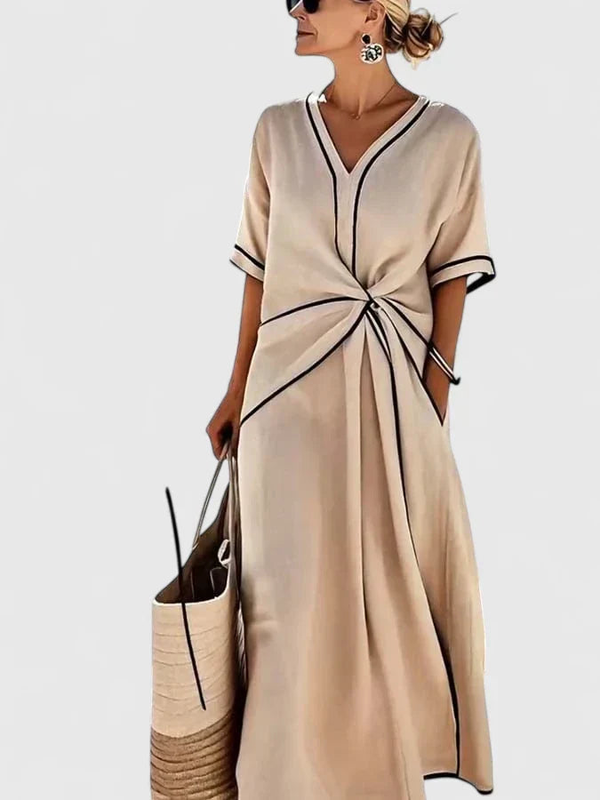 Striped midi dress for women, an elegant and lightweight summer dress. Comfortable & perfect for vacation.