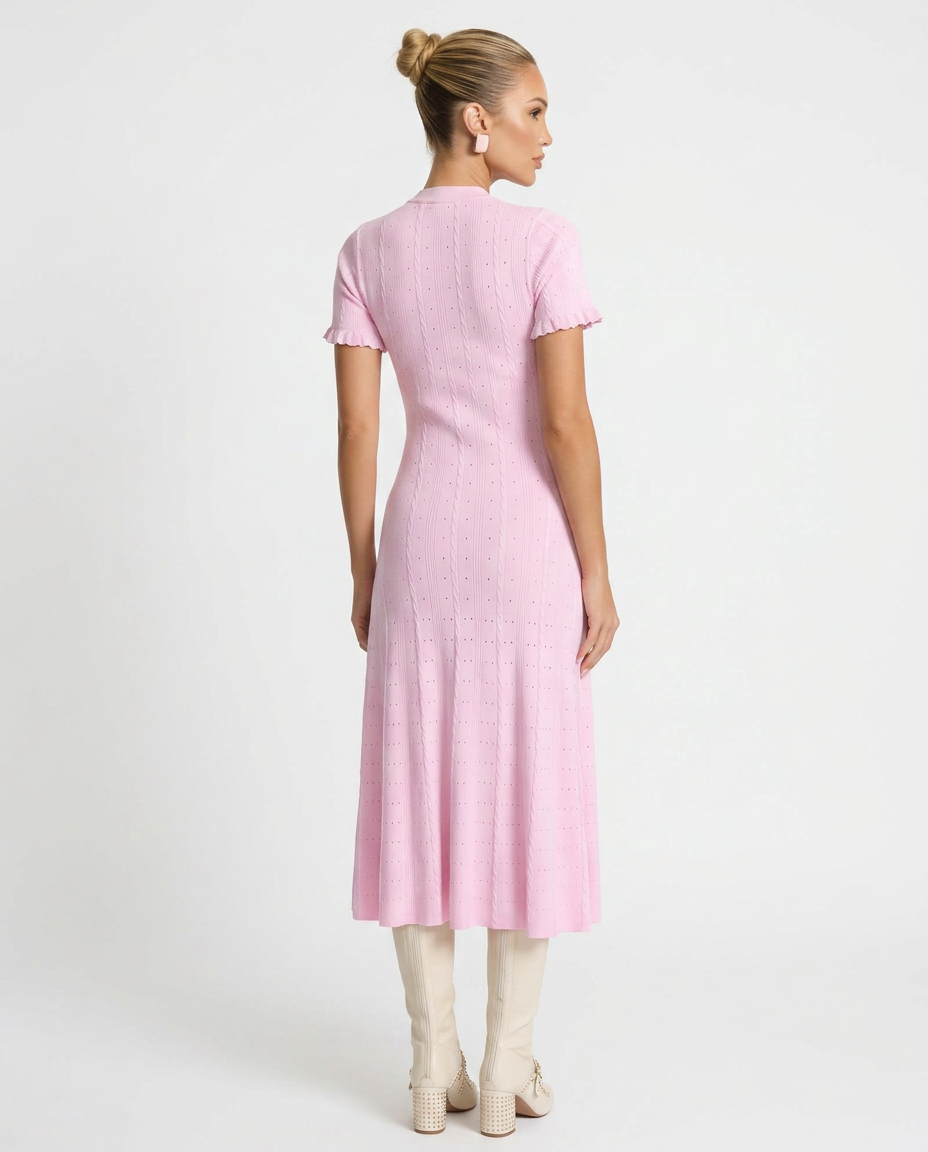 Sophisticated button-front midi dress for women. Timeless design ideal for smart casual events & versatile styling.