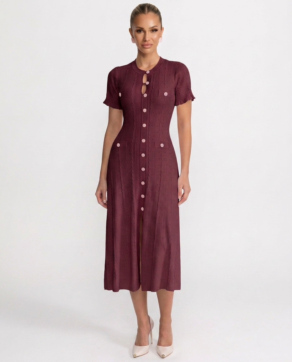 Structured women's midi dress with full button-front. Elegant and versatile for day wear, office, or evening events.