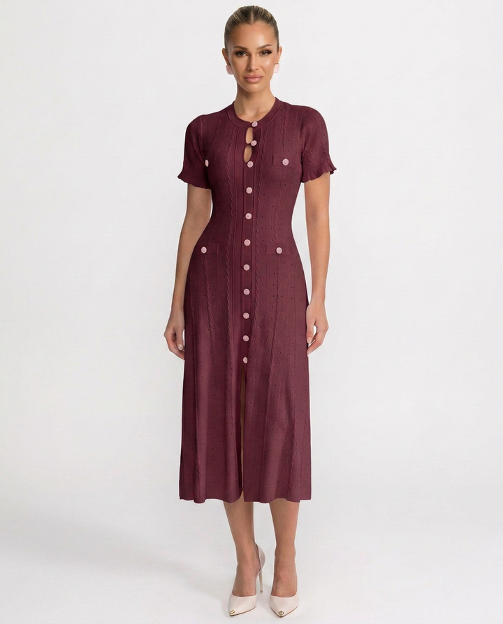 Structured women's midi dress with full button-front. Elegant and versatile for day wear, office, or evening events.
