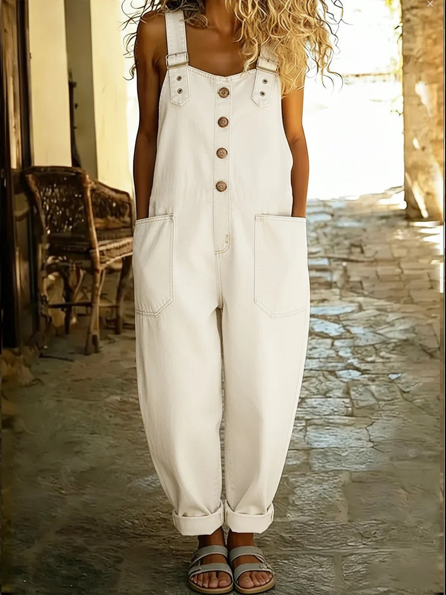 Relaxed & stylish women's summer jumpsuit. Elegant full-body design, comfortable for casual wear & warm weather fashion.