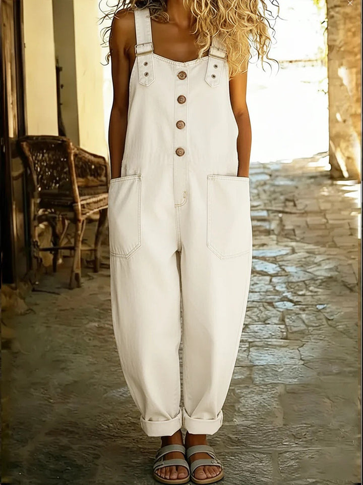 Relaxed & stylish women's summer jumpsuit. Elegant full-body design, comfortable for casual wear & warm weather fashion.