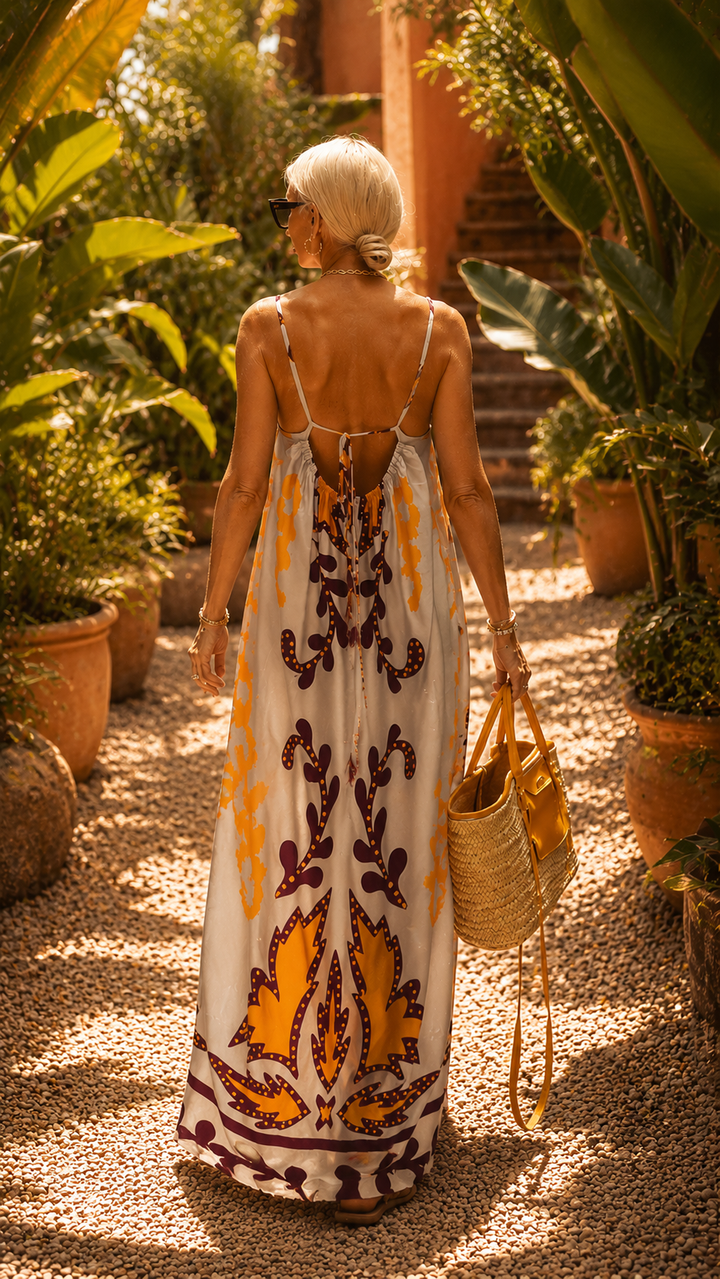 Flowy, elegant women's maxi dress with a flattering silhouette, ideal for summer evenings, parties, or resort wear.