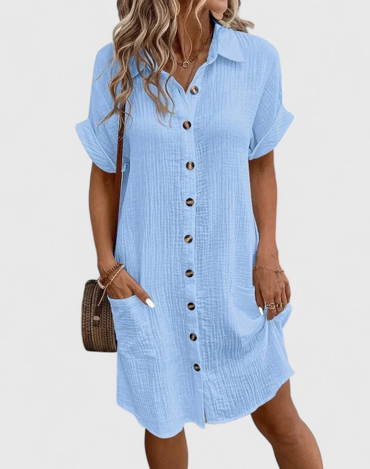 Feminine flowy midi dress for women, elegant summer fashion for a chic look.