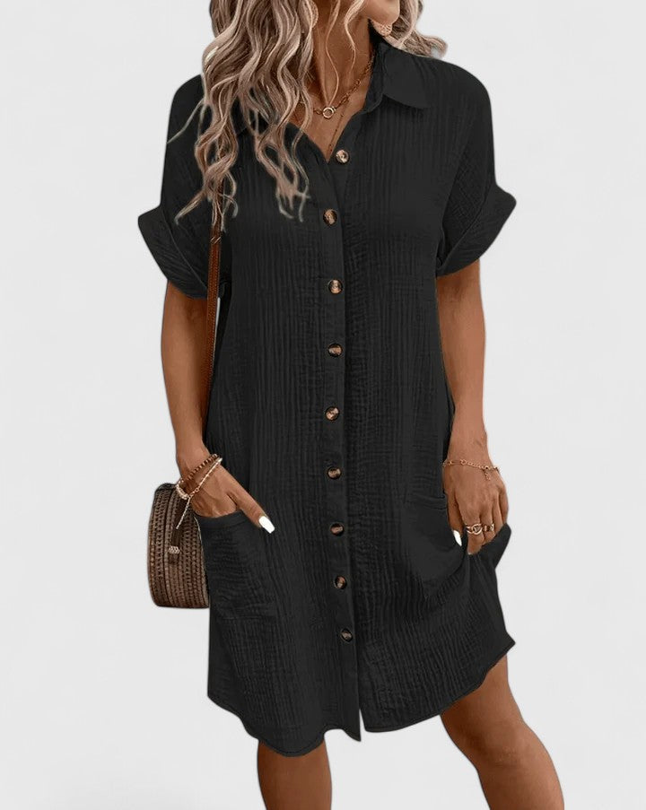 Timeless women's elegant midi dress, perfect for summer office wear or casual days.