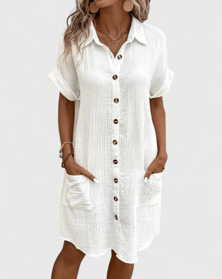 Smart casual women's midi dress, elegant summer design for versatile daily fashion.