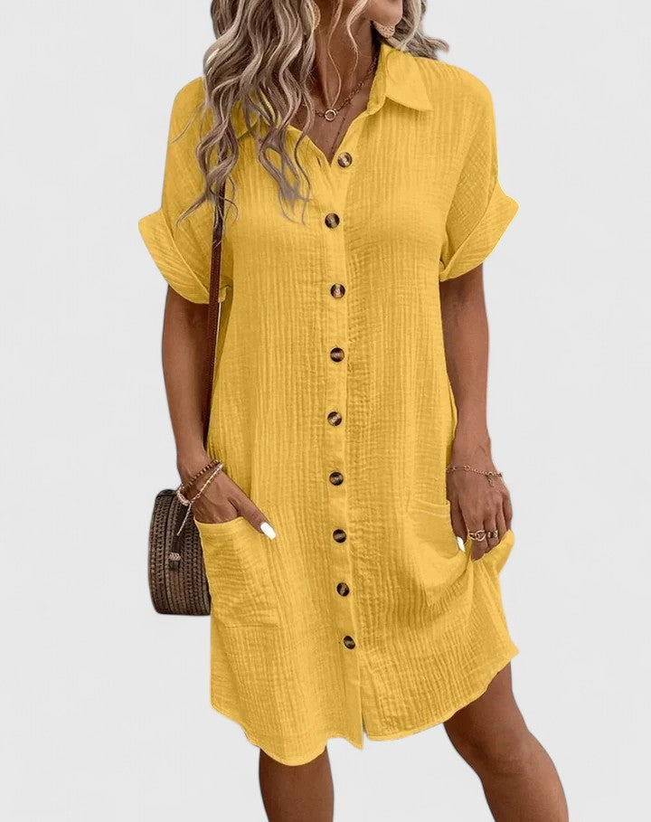 Comfortable chic women's midi dress, elegant summer wear for office or leisure.
