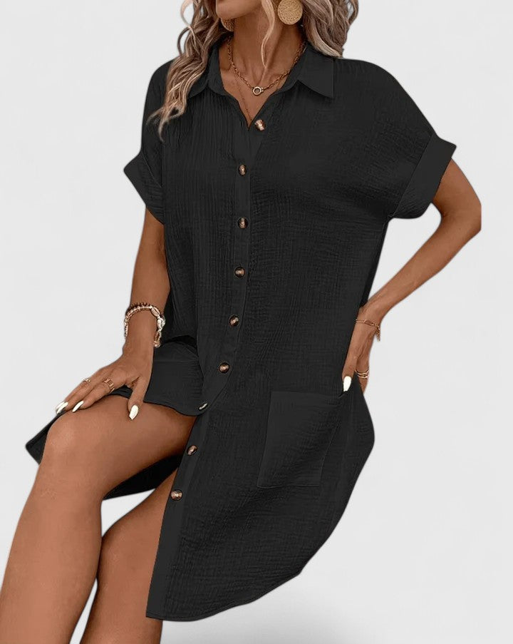 Relaxed fit women's summer midi dress, comfortable & chic for office or casual wear.
