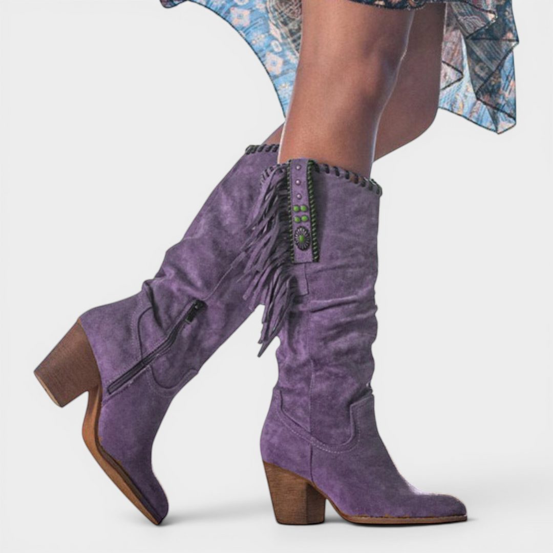Stylish women's supportive cowboy boots with a durable non-slip sole, blending fashion and function.
