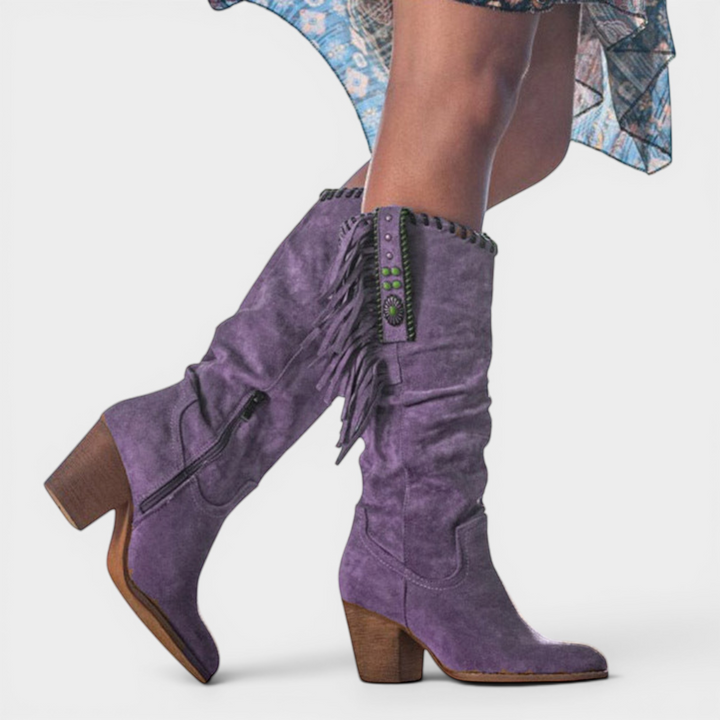 Stylish women's supportive cowboy boots with a durable non-slip sole, blending fashion and function.