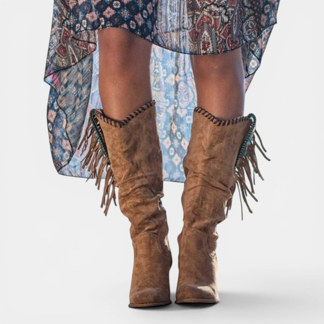 Weather-ready women's supportive cowboy boots, designed with a non-slip sole for durable, comfortable wear.
