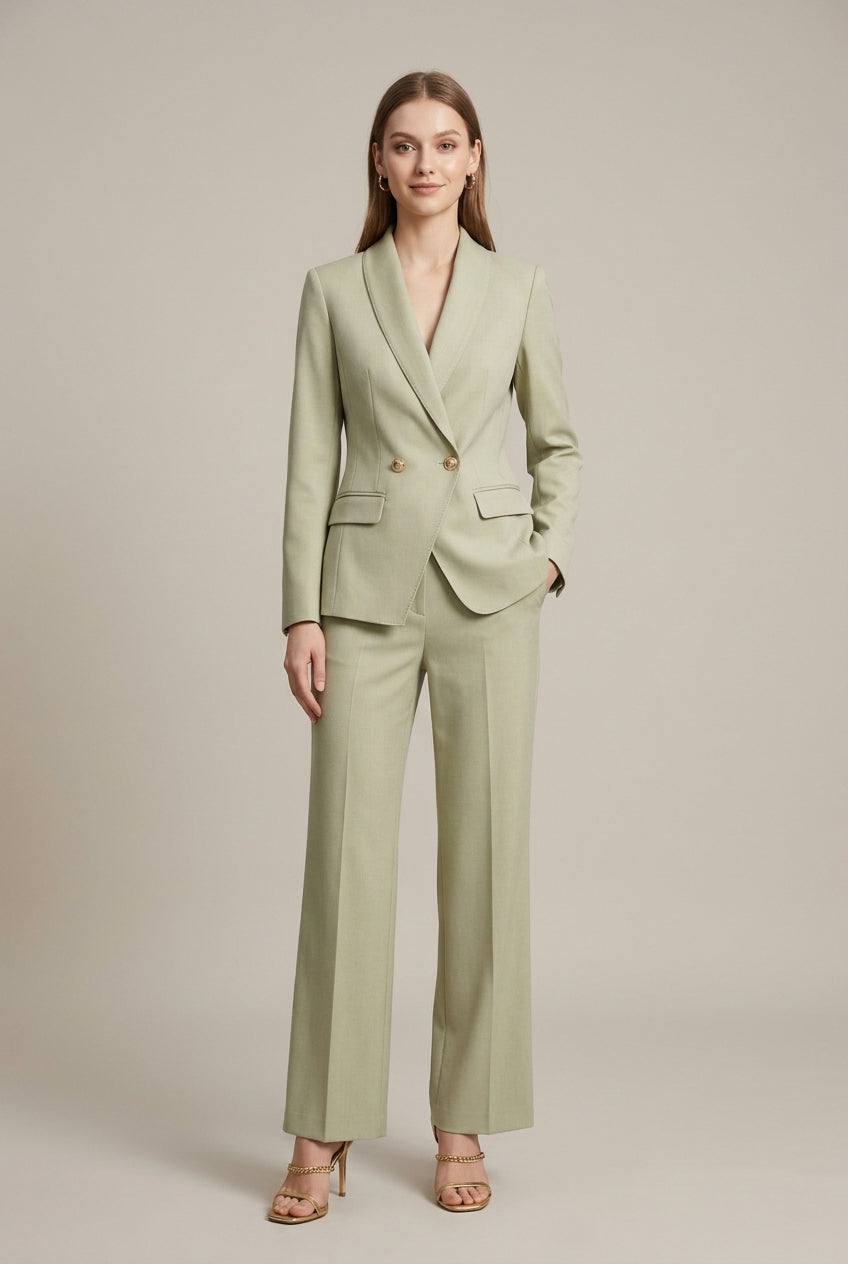 Elegant women's tailored pant suit set. Single-breasted blazer & trousers, perfect for office or formal wear.