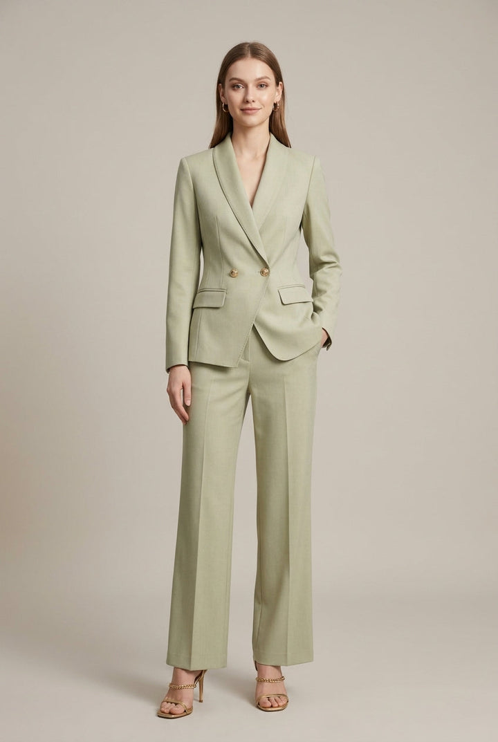 Elegant women's tailored pant suit set. Single-breasted blazer & trousers, perfect for office or formal wear.