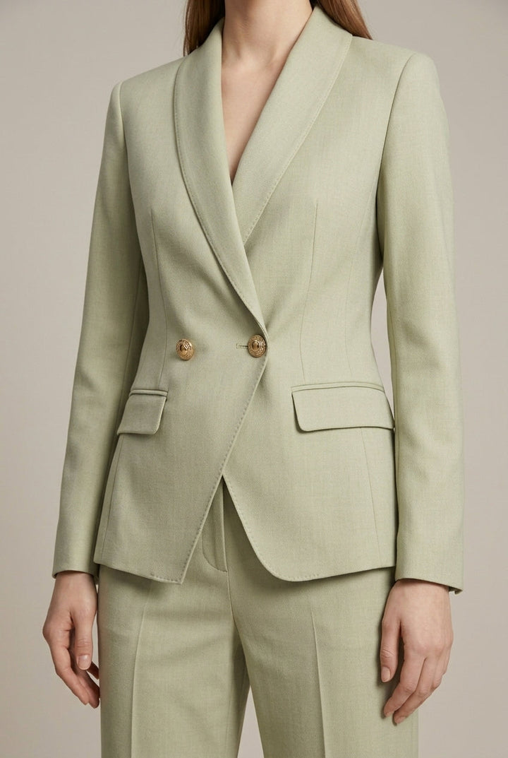 Professional women's single-breasted pant suit. Tailored blazer & matching trousers for business & office wear.