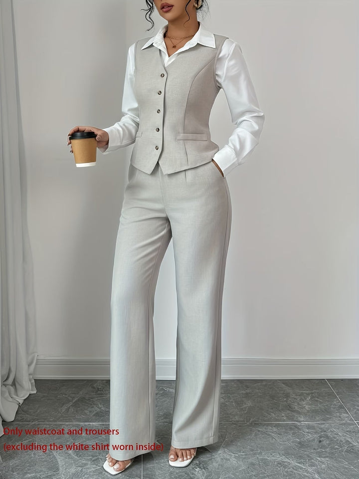 Elegant women's tailored vest & high-waist trousers set. Perfect for professional wear & smart casual fashion.