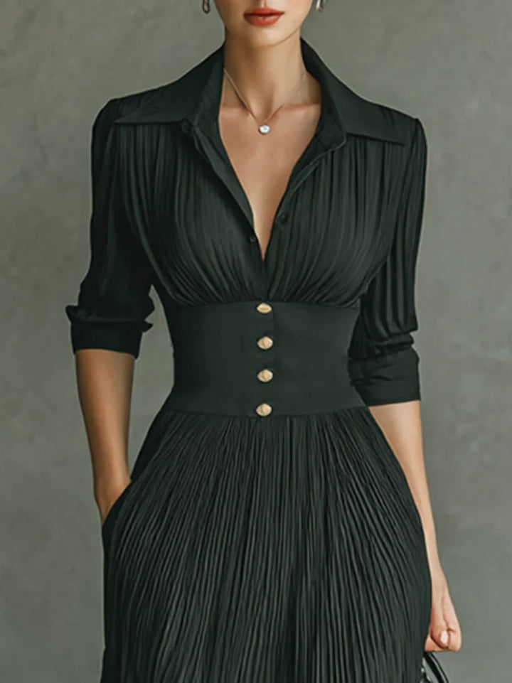 Versatile women's elegant maxi dress with a tailored waist. Classic silhouette, perfect for feminine day to night fashion.