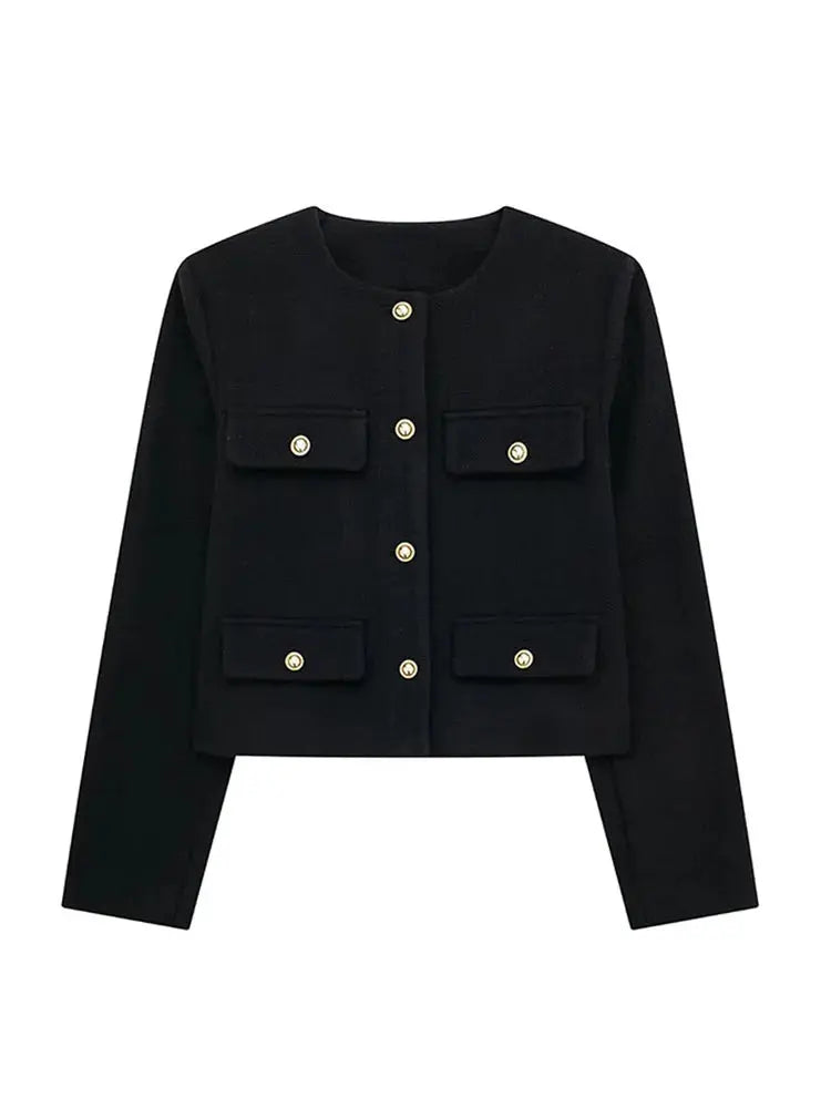 Cream elegant textured cropped button-up jacket, perfect for chic spring fashion.