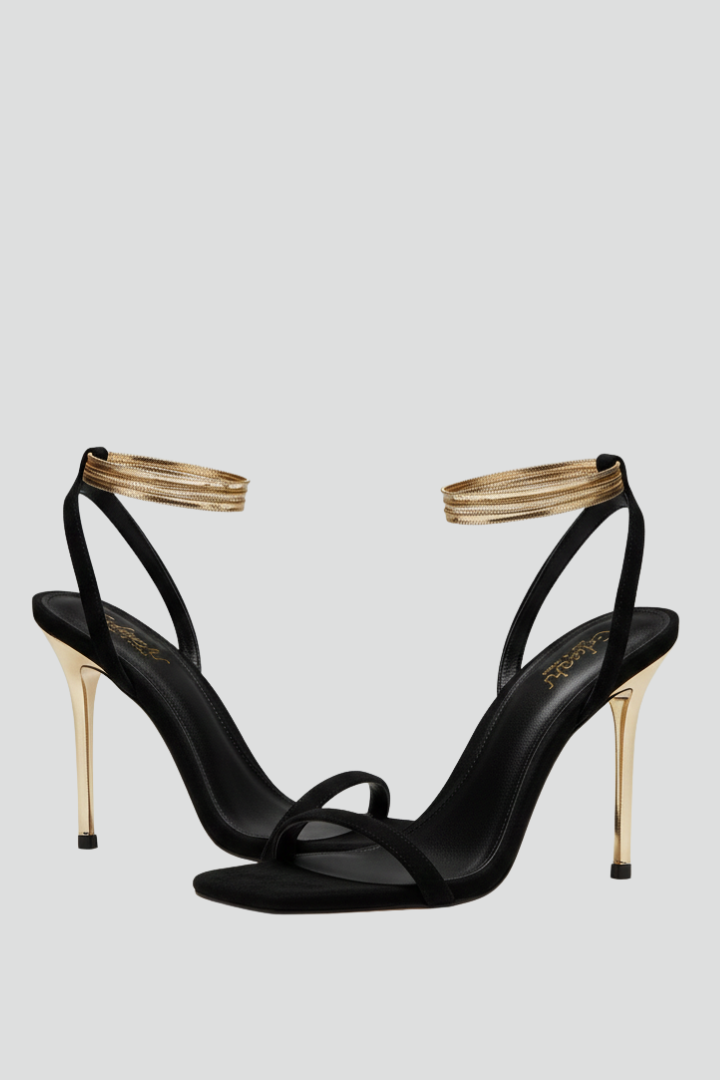 Elegant women's thin strap high heel ankle sandals, perfect open-toe formal shoes for evening wear.