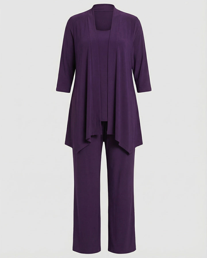 Elegant women's three-piece pantsuit, a sophisticated choice for professional & formal office wear.