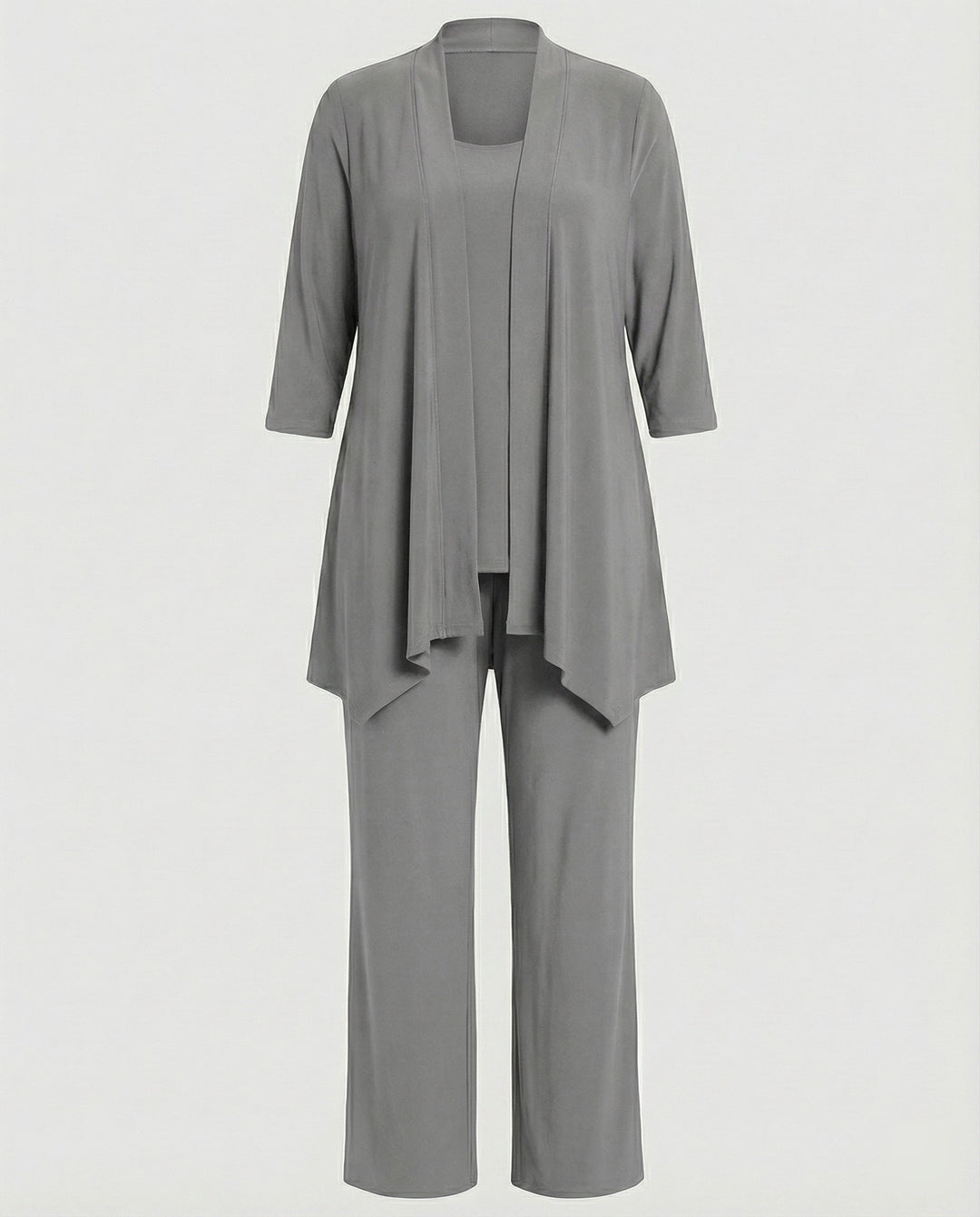 Modern women's three-piece pantsuit for professional style, featuring a stylish blazer & tailored fit.