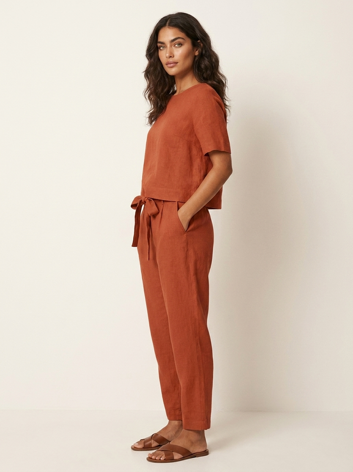 Elegant & relaxed women's tie-waist two-piece summer set, perfect for versatile spring and everyday wear.