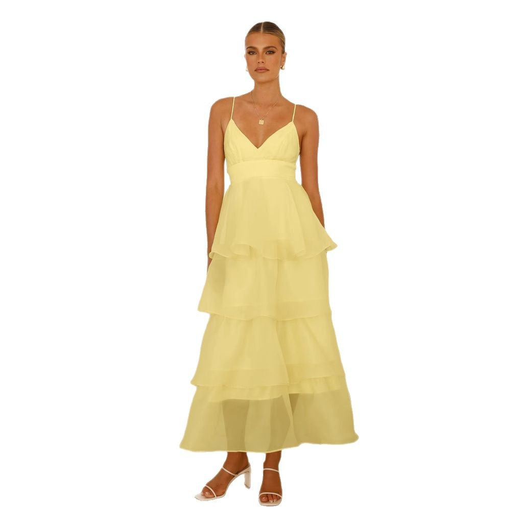 Summer elegant tiered maxi dress for women, excellent as a wedding guest dress, party dress, or for any formal occasion.