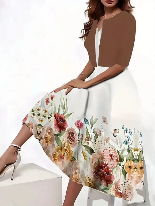 Full length view of an elegant women's timeless long dress. Versatile maxi style, ideal for modern fashion.