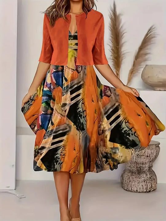 Model posing in an elegant women's timeless long dress. Versatile maxi style for any sophisticated occasion.
