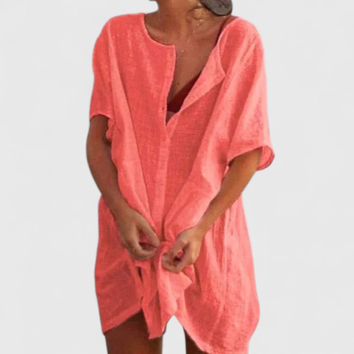 Flowing midi tunic dress for women, offering effortless elegance and summer comfort in a relaxed fit.