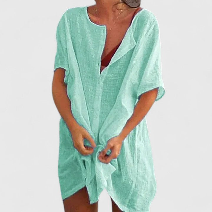 Comfortable plus size summer tunic dress, a perfect midi for casual and resort style.