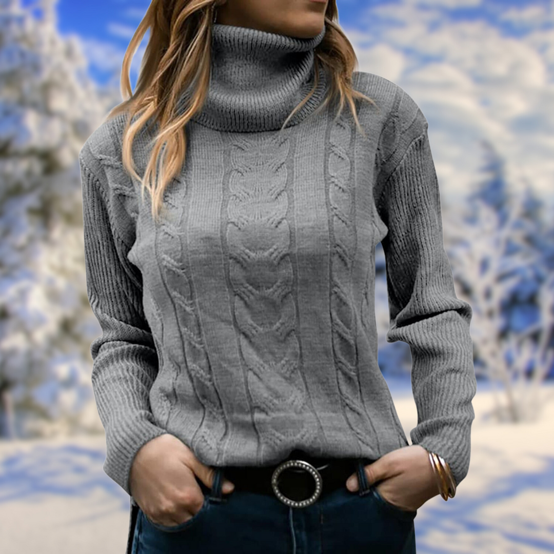 Soft women's casual chic turtleneck sweater, a versatile layering piece for autumn and cool weather.