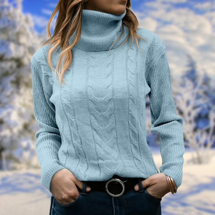Women's luxurious soft knit turtleneck, providing warmth and an elegant silhouette for cooler days.