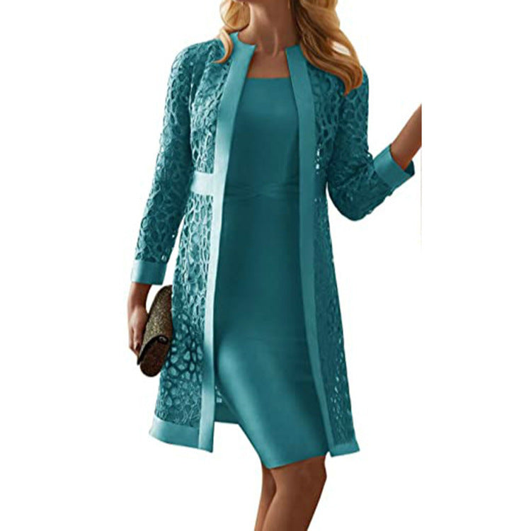 Sophisticated two-piece lace dress, designed for elegant occasions and formal events.