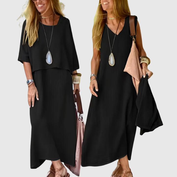 Chic women's two-piece matching skirt & top outfit. An elegant set suitable for both casual and formal wear.