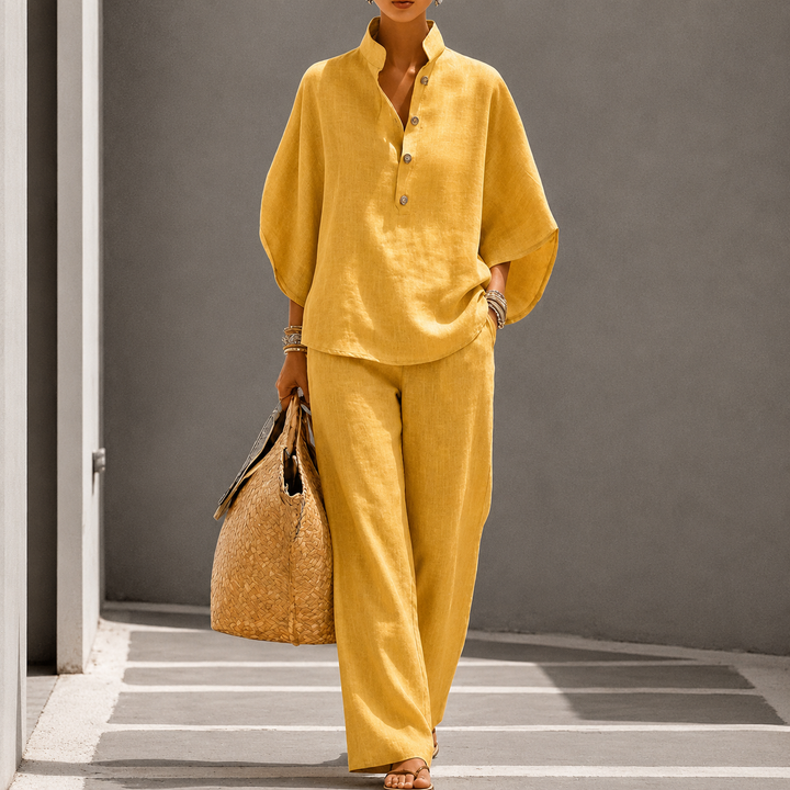 Chic women's fashion two-piece co-ord set, featuring a relaxed fit for elegant comfort.