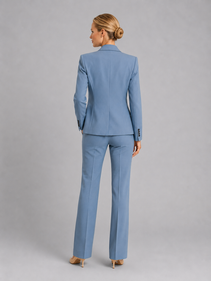 Sophisticated women's tailored trouser suit with a flattering fit, ideal for elegant occasionwear.