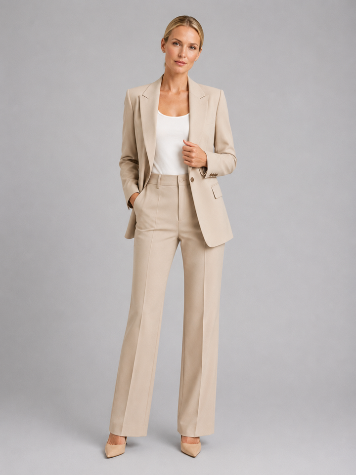 Chic two-piece women's suit, offering a polished look for special occasions and professional settings.