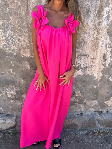 Elegant women's U-neck maxi dress with delicate bow straps, perfect for summer parties.